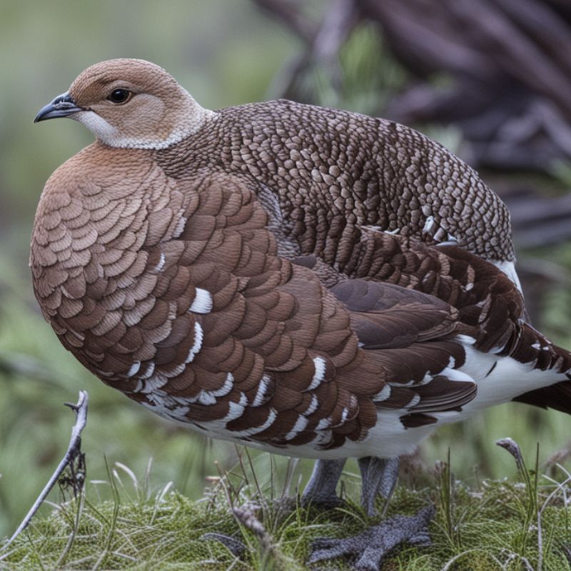 The Willow Ptarmigan's plumage is marbled brown, with a reddish hue to the neck and breast, a black tail, and white wings and underparts. - History By Mail