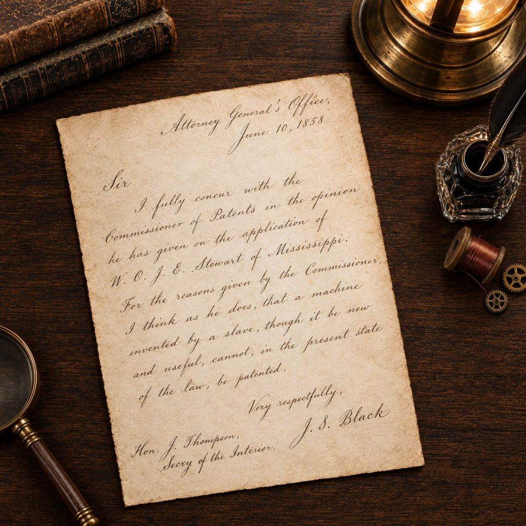 An antique-style handwritten letter on aged beige parchment paper, styled in a vintage desk scene with a brass lamp, magnifying glass, inkwell, thread spool, and old books.