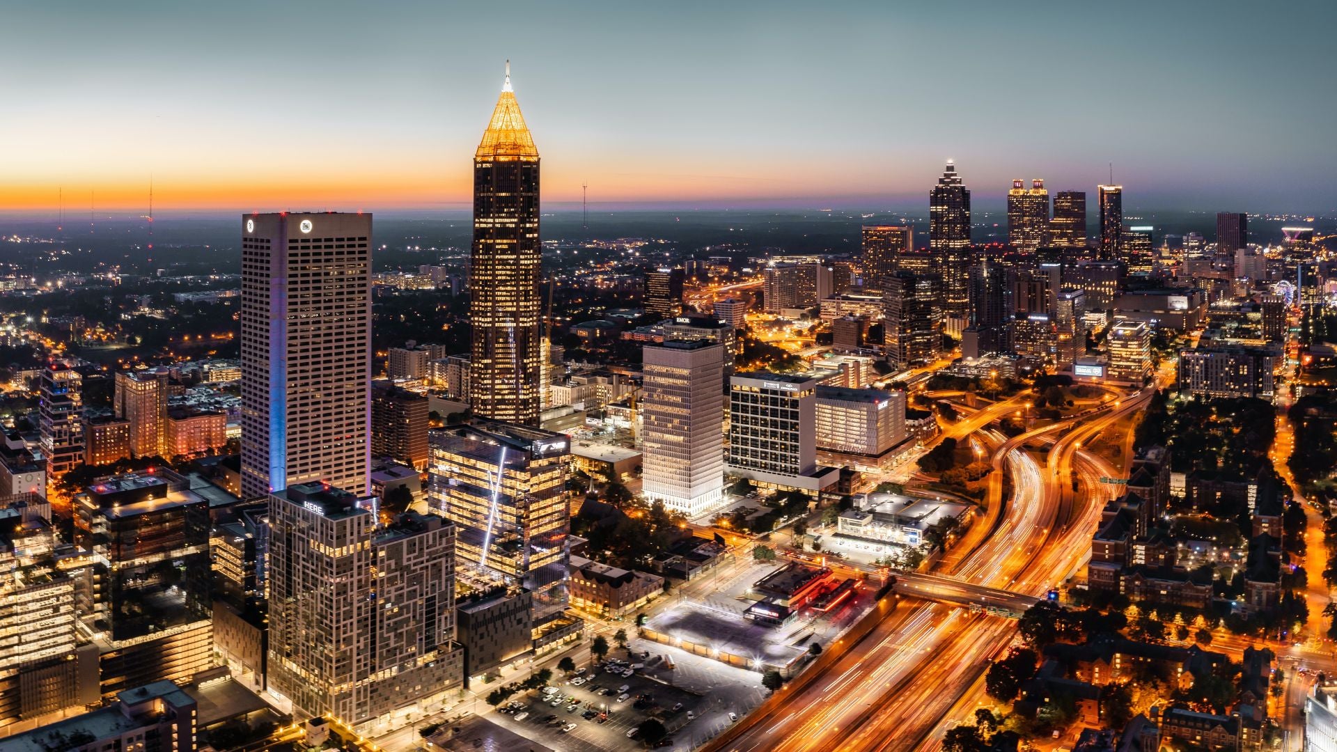 Aerial view of Atlanta, GA at night. - History By Mail