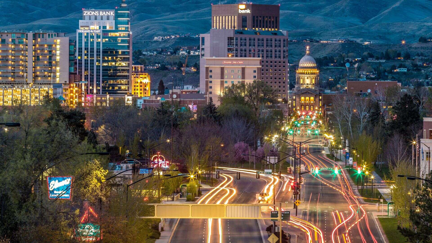 Urban streets of Boise at night time. - History By Mail