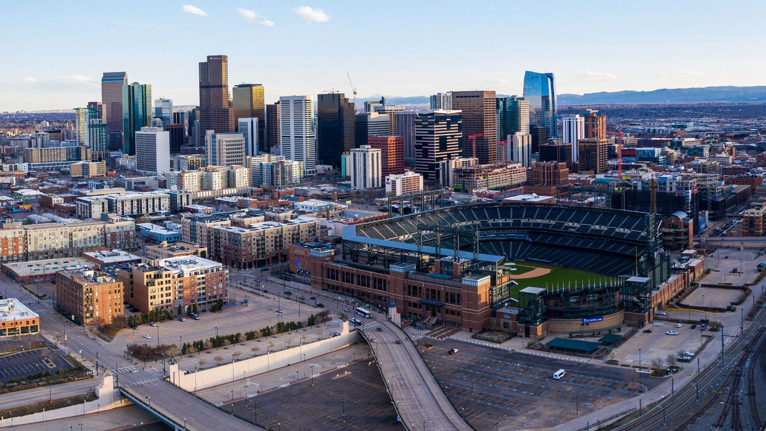 Aerial view of Denver, CO including Coors Field. - History By Mail