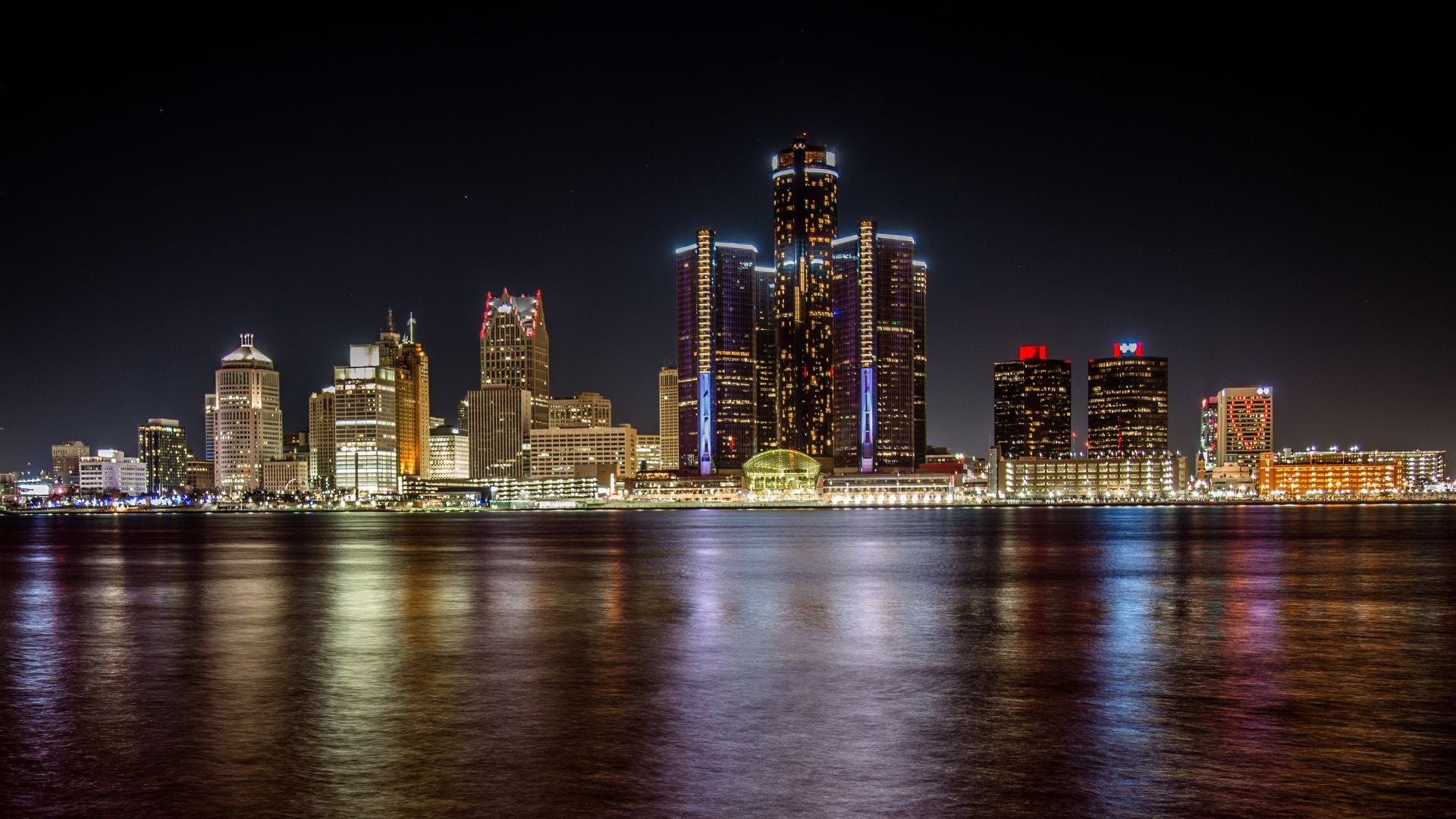 Detroit skyline at night. - History By Mail