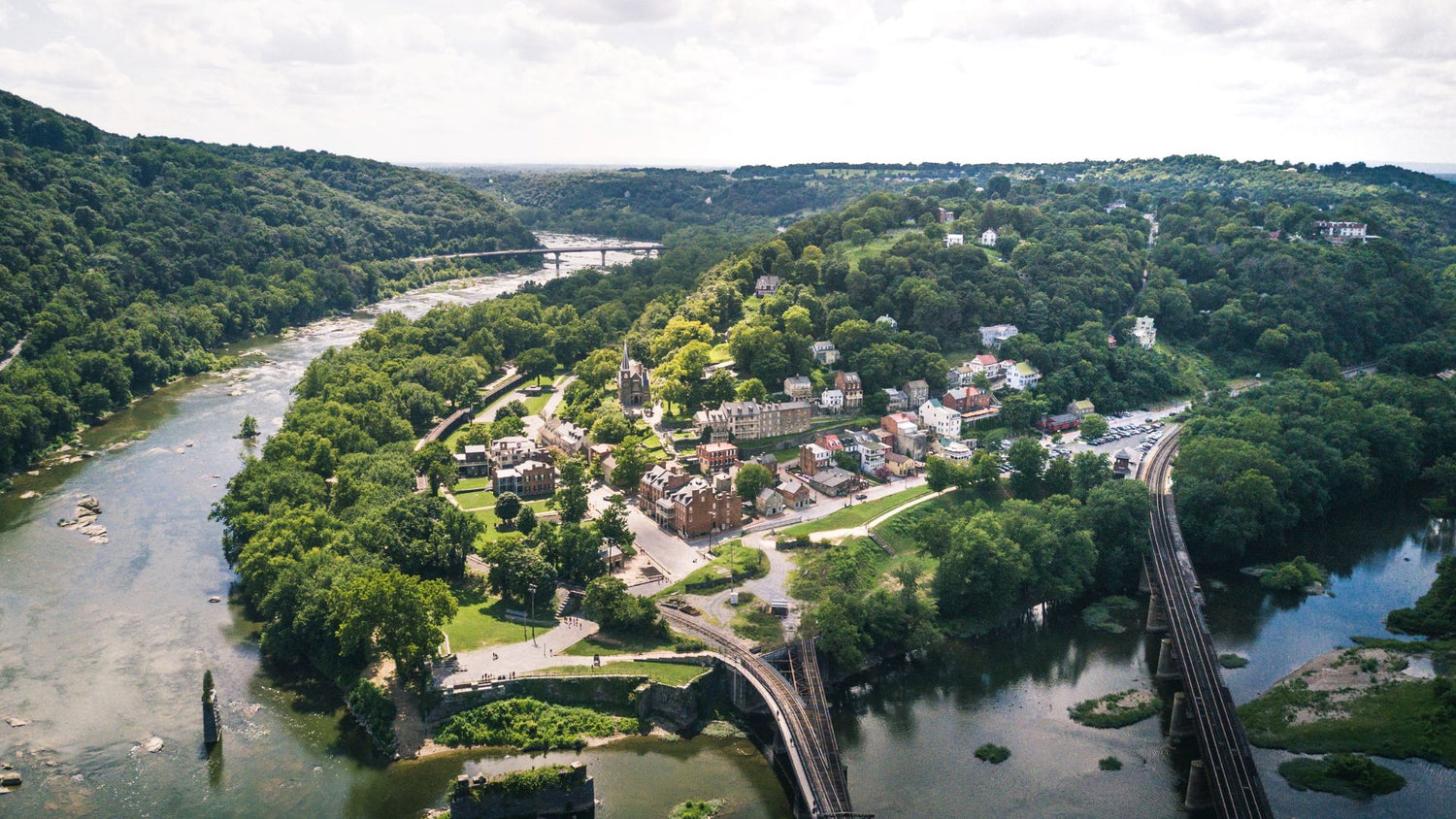Aerial view of a historic town in Jefferson County, West Virginia. - History By Mail