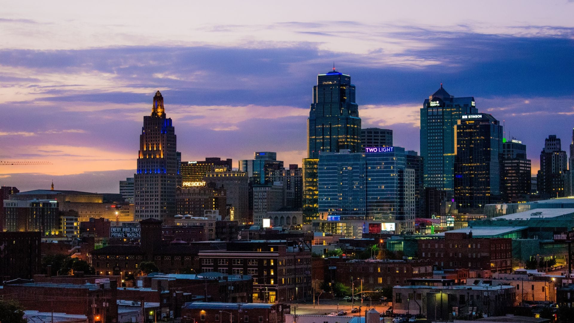 Urban view of Kansas City after sunset. - History By Mail