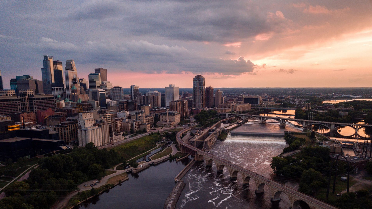 Minneapolis River and Minneapolis skyline. - History By Mail