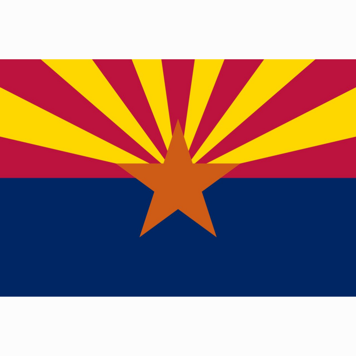 The official state flag of Arizona was adopted in 1917 and showcases 13 sun rays, alternating red and gold,  and a blue field on the lower half. - History By Mail