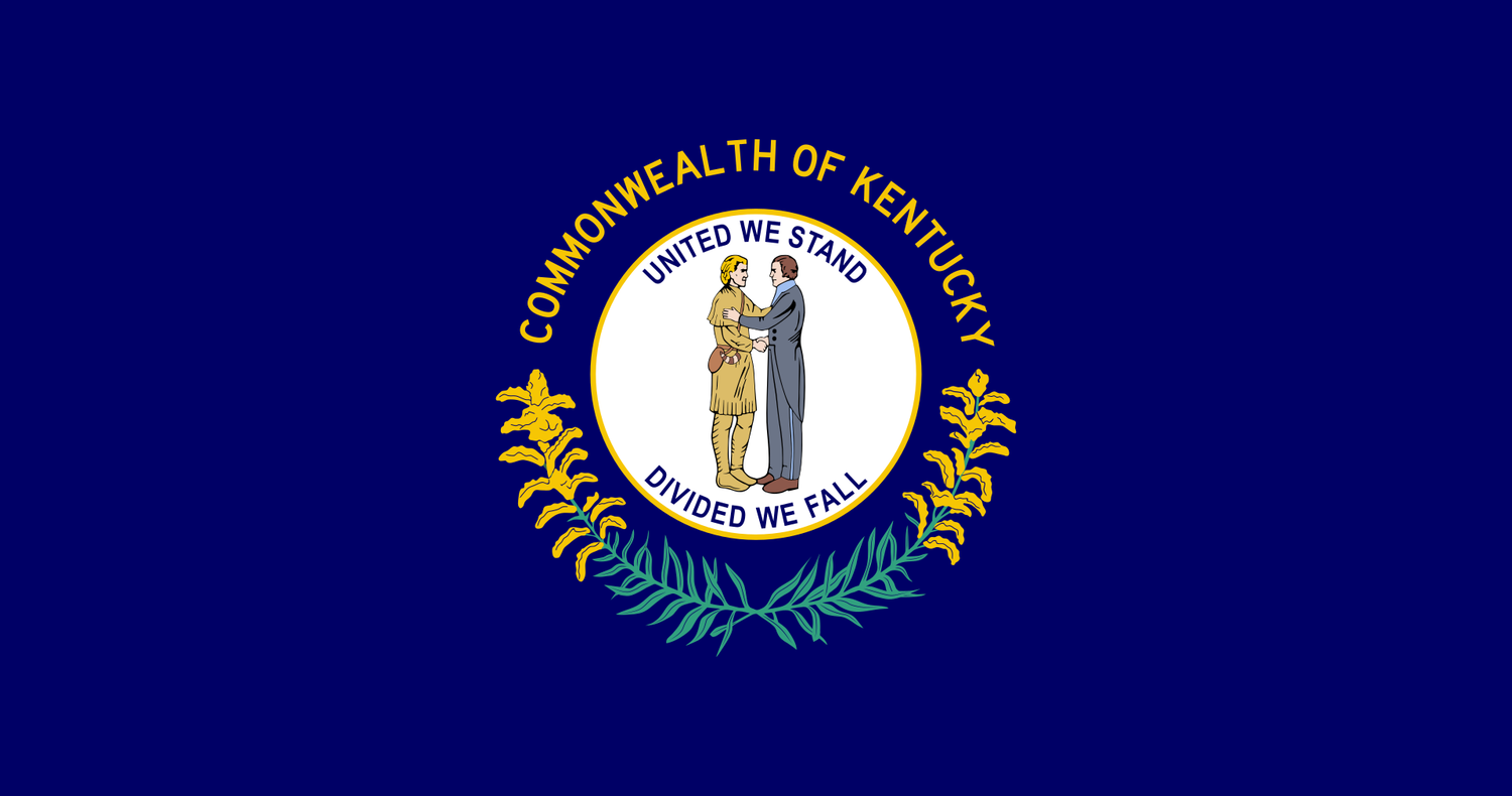 The official state flag of Kentucky was adopted in 1918 and features the Commonwealth's seal on a navy blue field - History By Mail