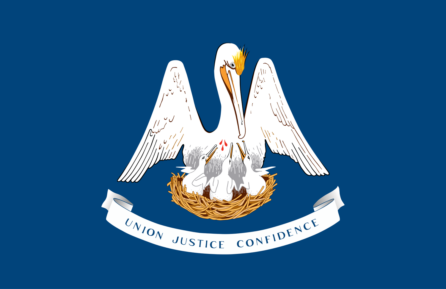 The official state flag of Louisiana was adopted in 1912 and features a pelican in white in the center of a blue field. - History By Mail