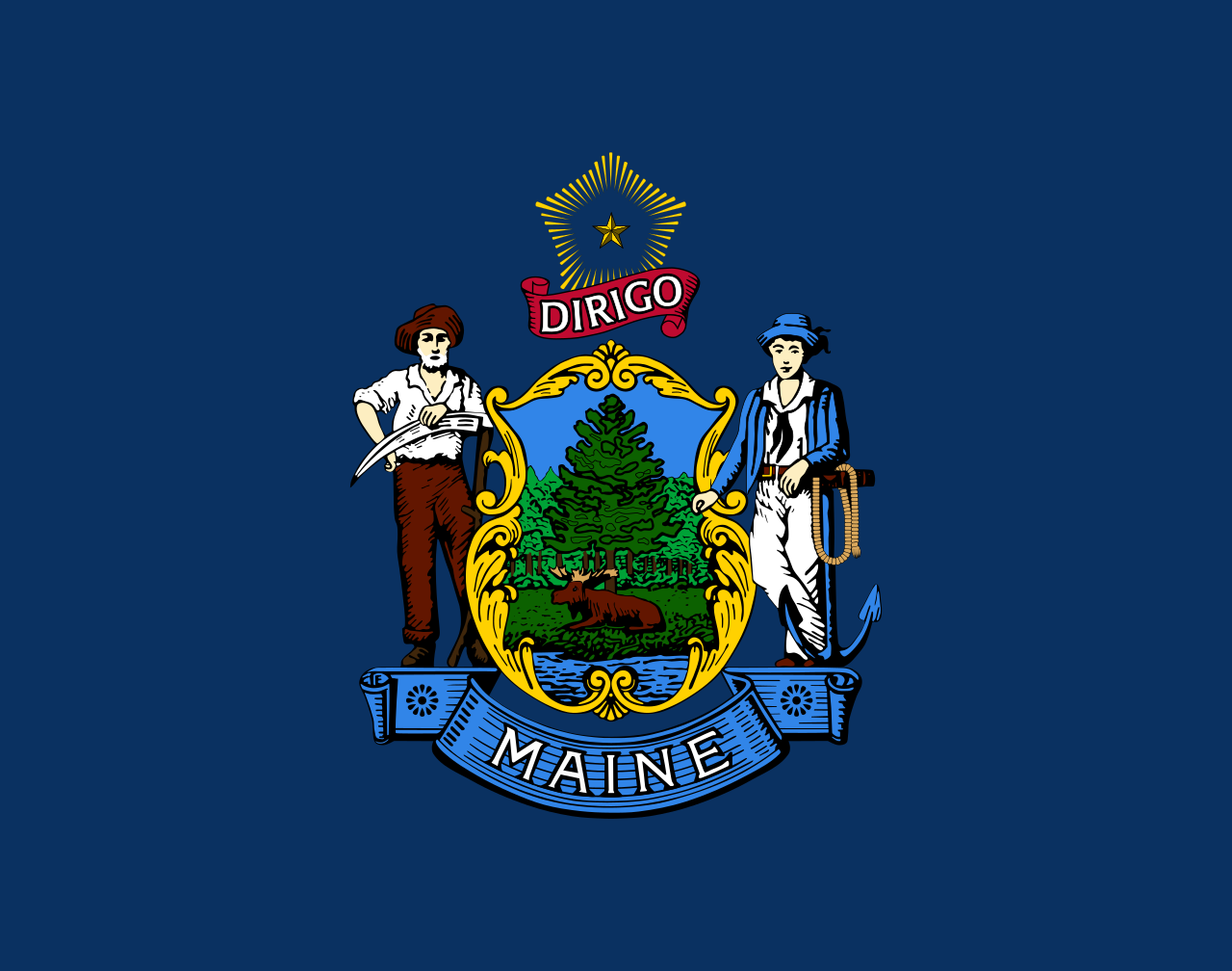 The official state flag of Maine was adopted in 1909 and features Maine's state coat of arms on a blue field. - History By Mail
