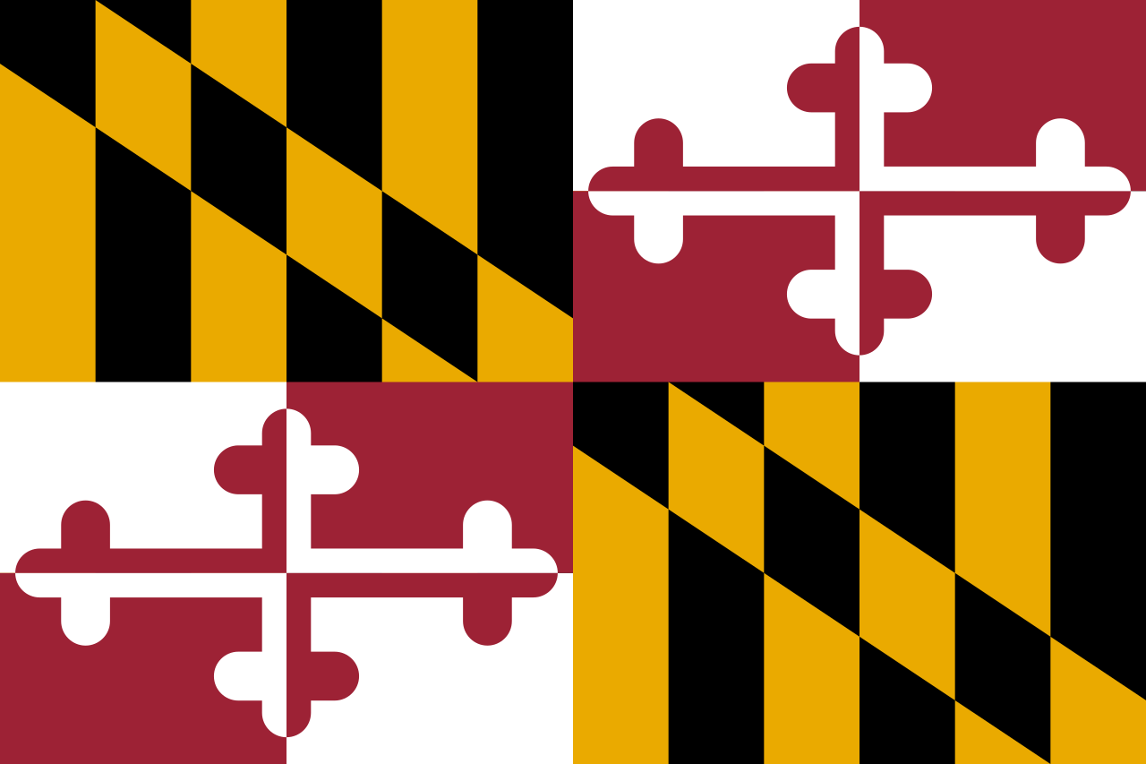 The official state flag of Maryland was adopted in 1904 and consists of the arms of George, 1st Baron Baltimore, quartered with the arms of Alicia Crossland. - History By Mail