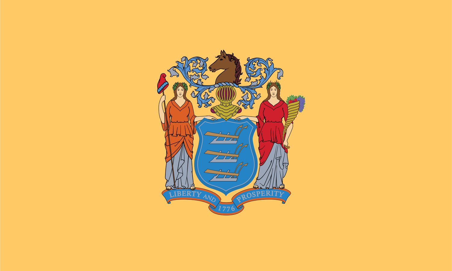 The official state flag of New Jersey was adopted in 1896 and features the coat of arms of the state on a buff-colored background. - History By Mail