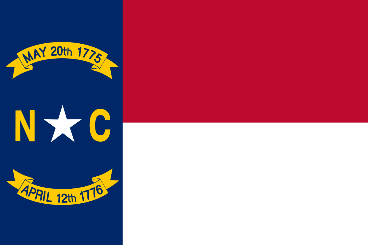 The official state flag of North Carolina was adopted in 1885 and features a blue union containing in the center a white star with the letter "N" in gilt on the left and the letter "C" on the right. - History By Mail