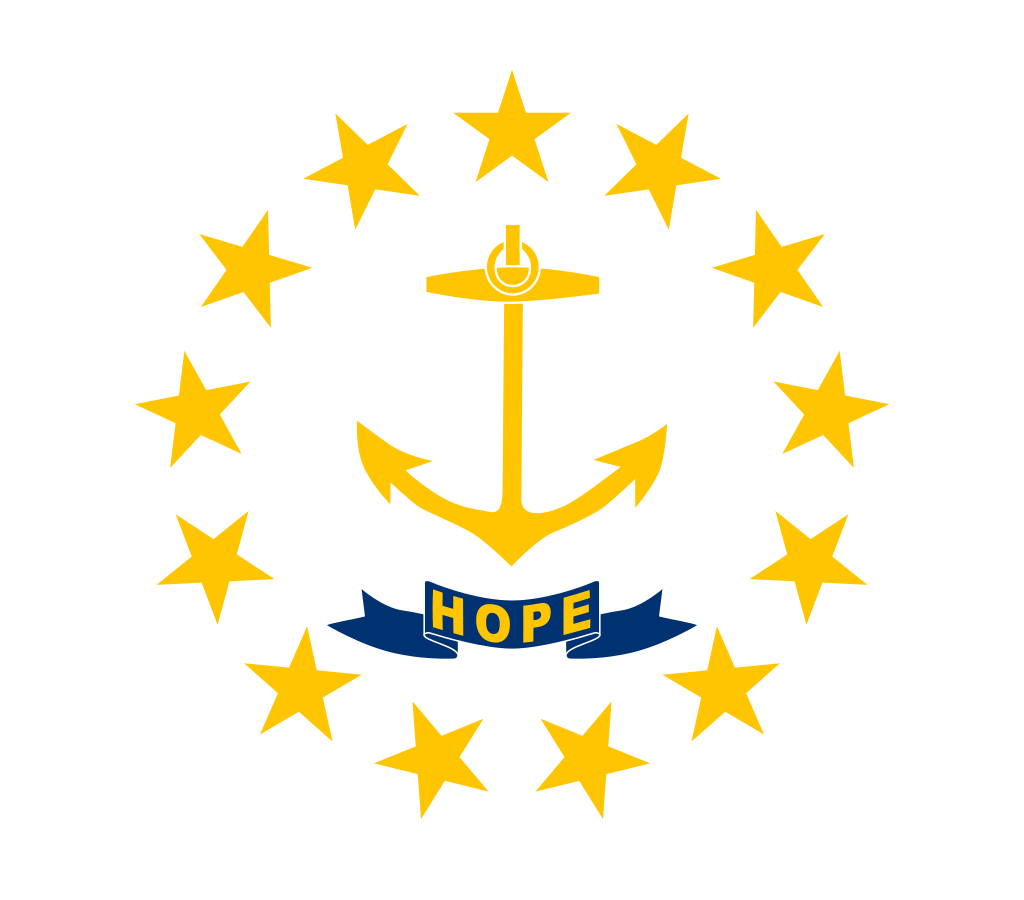 The official state flag of Rhode Island was adopted in 1897 and showcases a gold anchor, surrounded by 13 gold stars, on a field of white. - History By Mail
