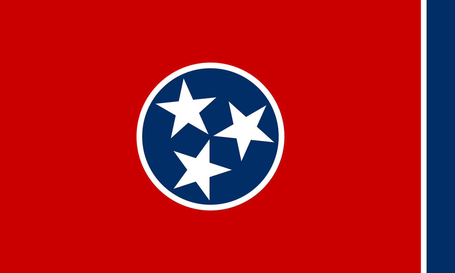 The official state flag of Tennessee was adopted in 1905 and showcases a blue circle with three white five-pointed stars on a rectangular field of red. - History By Mail