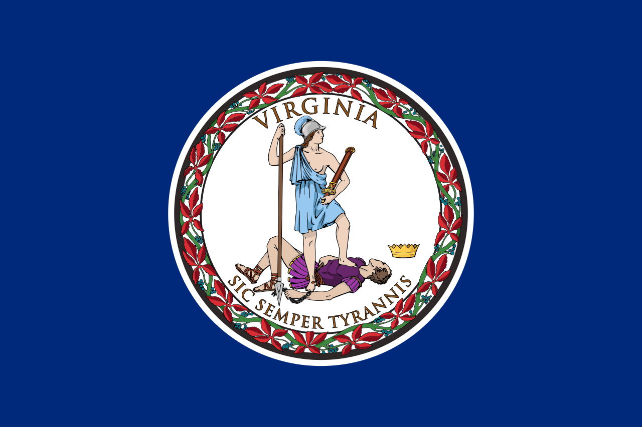 The official state flag of Virginia was adopted in 1912 and showcases an obverse of the state seal on an azure field. - History By Mail