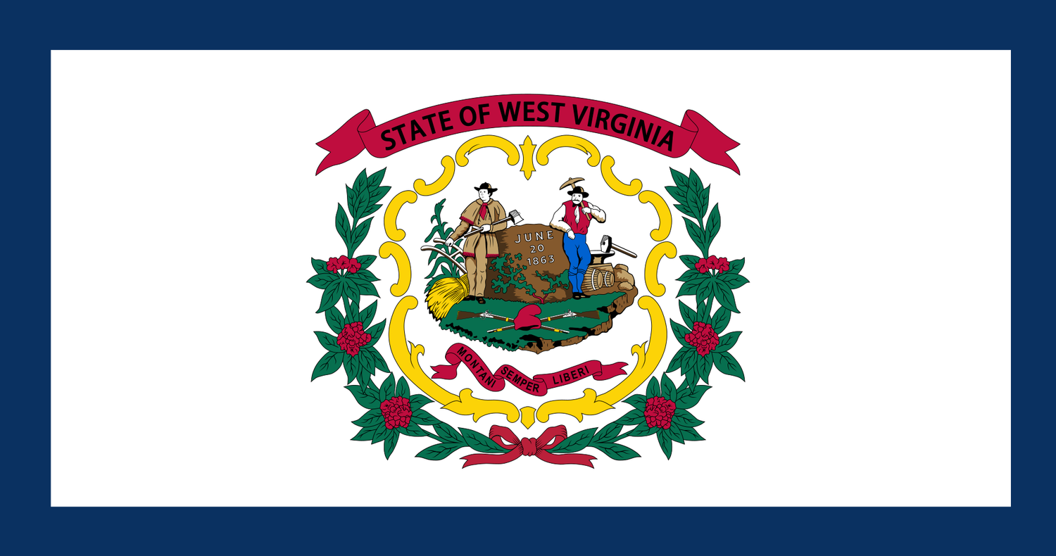 The official state flag of West Virginia was adopted in 1929 and features a pure white field bordered on four sides by a stripe of blue with the coat of arms of West Virginia in the center. - History By Mail
