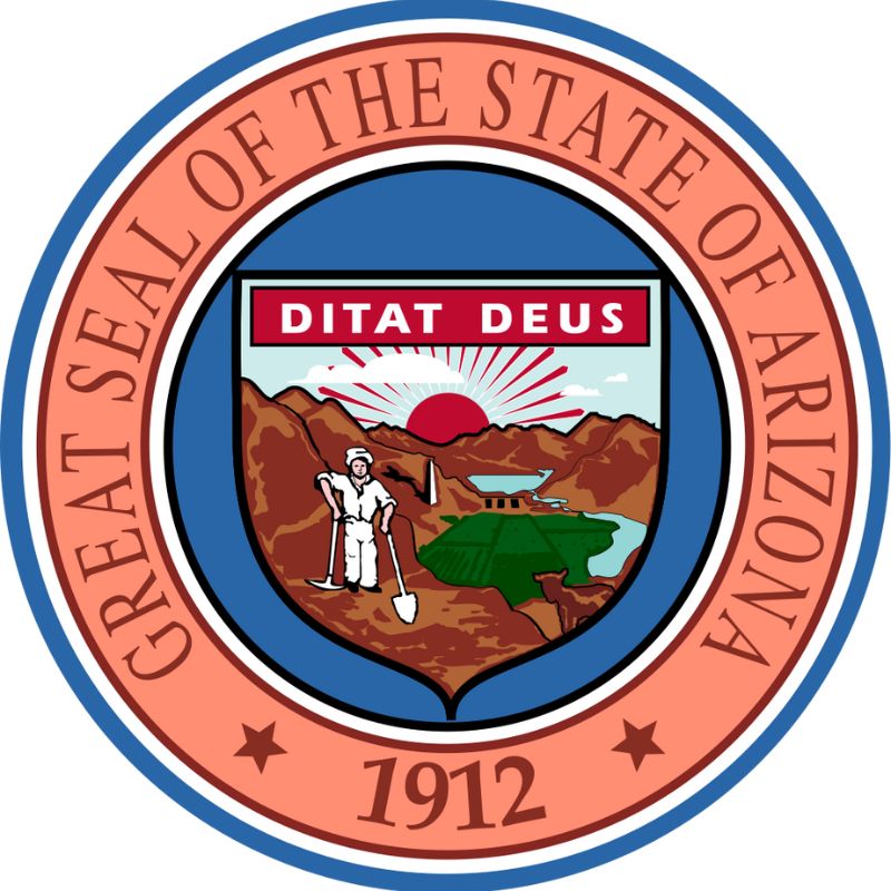The Arizona State Seal, adopted in 1912, features a mountain range with the sun rising behind it.  - History By Mail