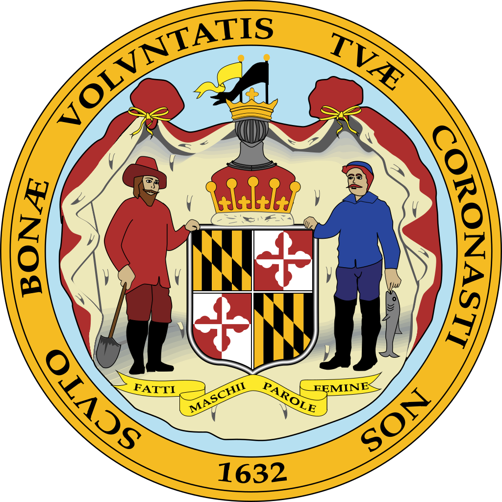 The Maryland State Seal, adopted in 1969, features a shield held by a plowman and a fisherman. - History By Mail