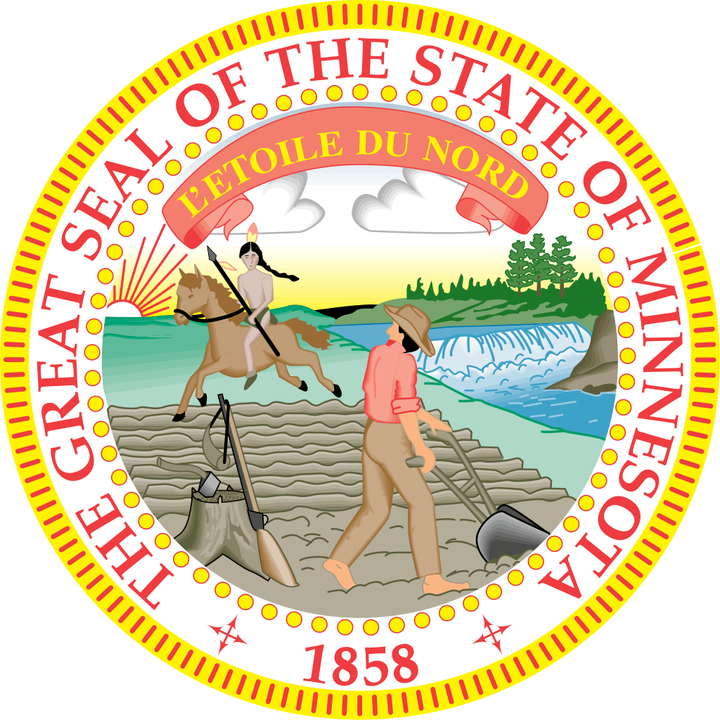 The Minnesota State Seal, adopted in 1983, features a Native American rides on horseback in the background. - History By Mail