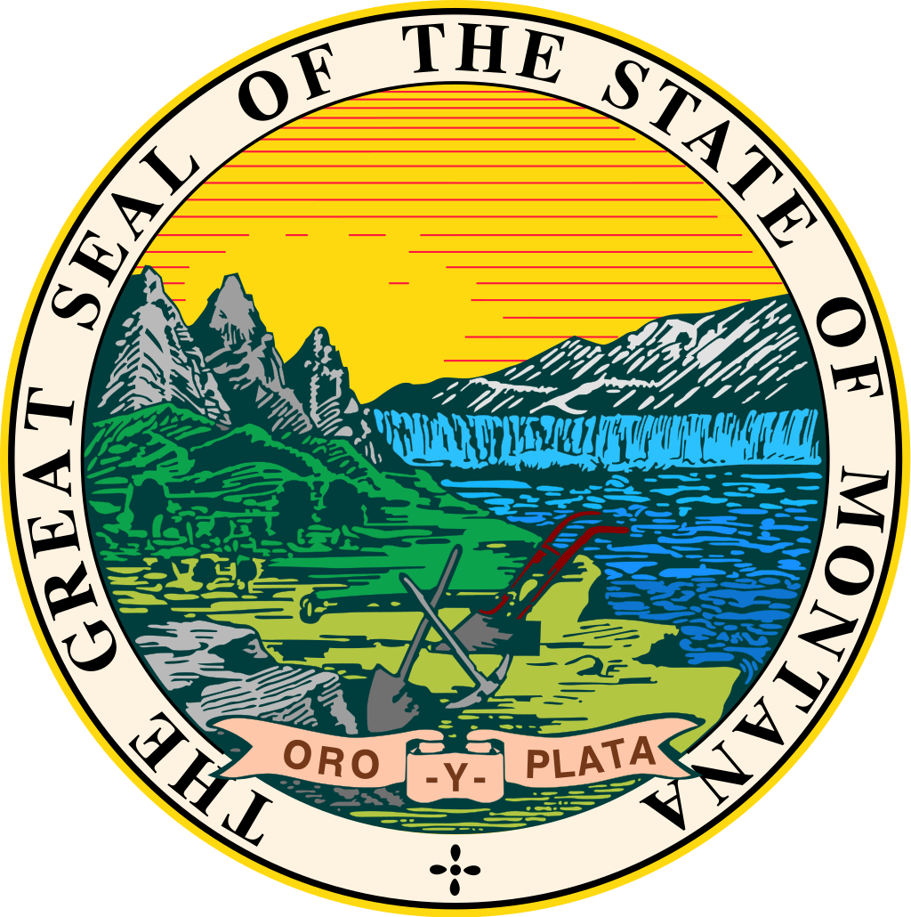The Montana State Seal, adopted in 1865, features a landscape of mountains, plains and forests by the Great Falls on the Missouri River. - History By Mail