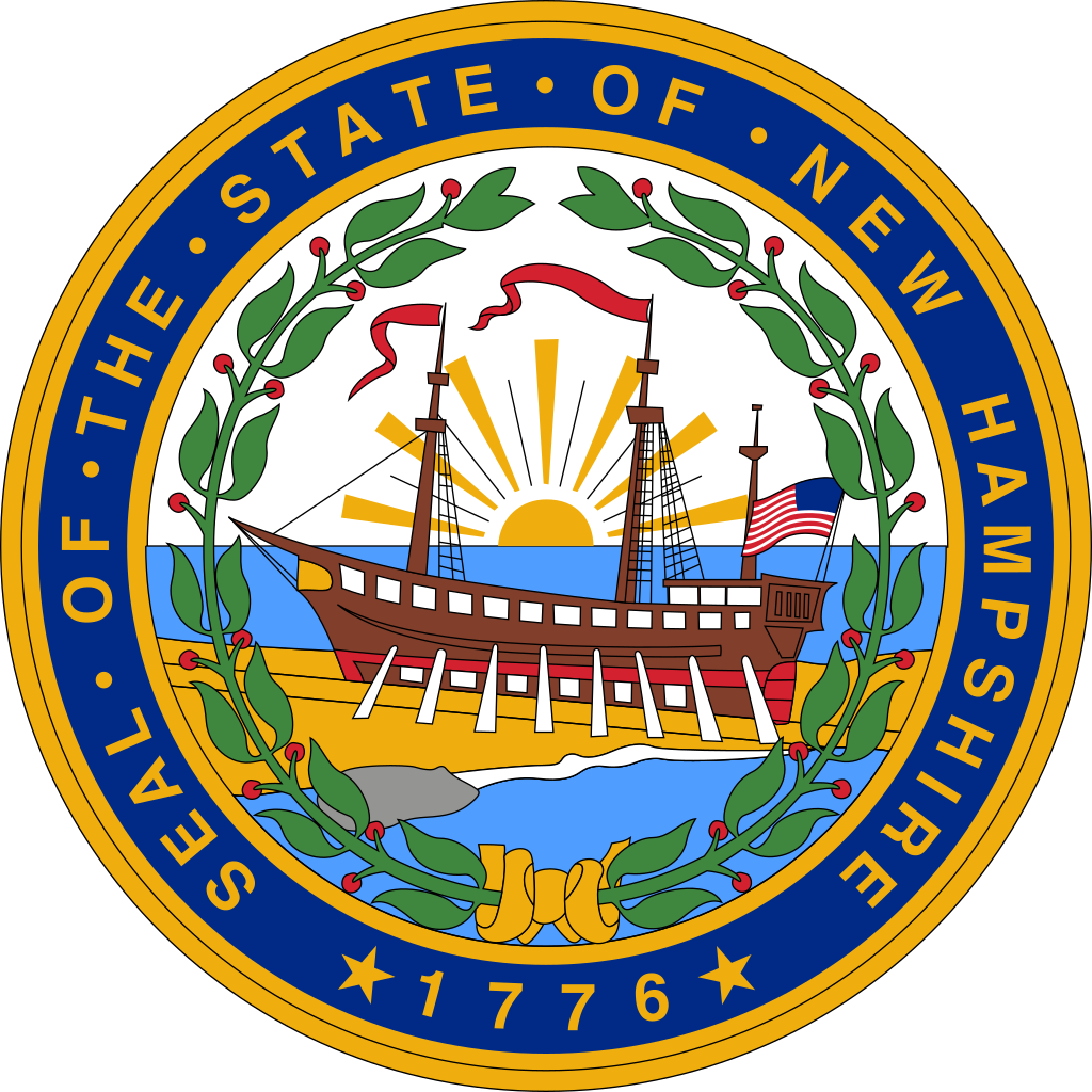 The New Hampshire State Seal, adopted in 1931, features a ship on stocks, with a rising sun in the background. - History By Mail