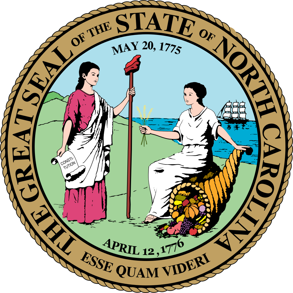 The North Carolina State Seal, adopted in 1971, features the figures of Liberty and Plenty, looking toward each other. - History By Mail