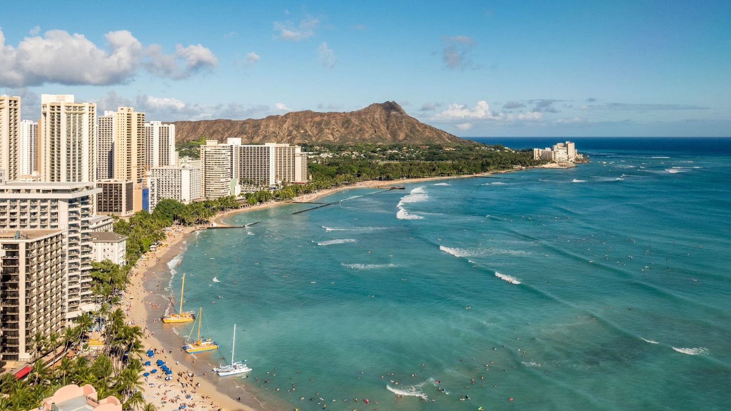 Aerial view of Waikiki Beach in Honolulu, Hawaii. - History By Mail