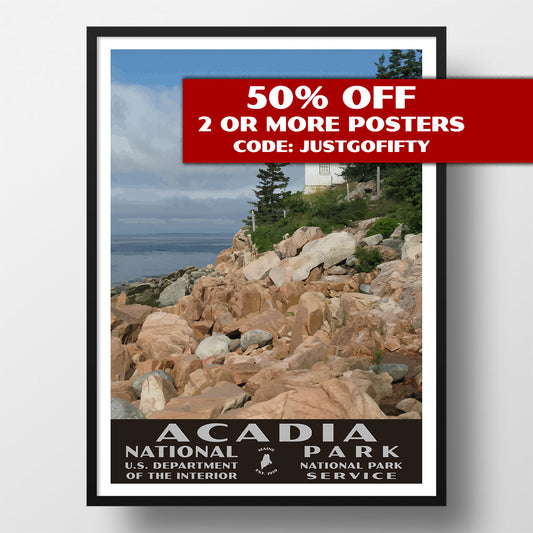 Acadia National Park Poster-WPA (Bass Harbor Lighthouse)