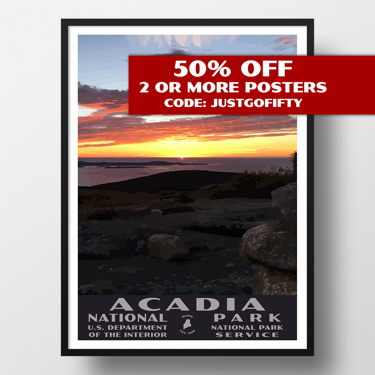 Acadia National Park Poster-WPA (Cadillac Mountain Sunrise)