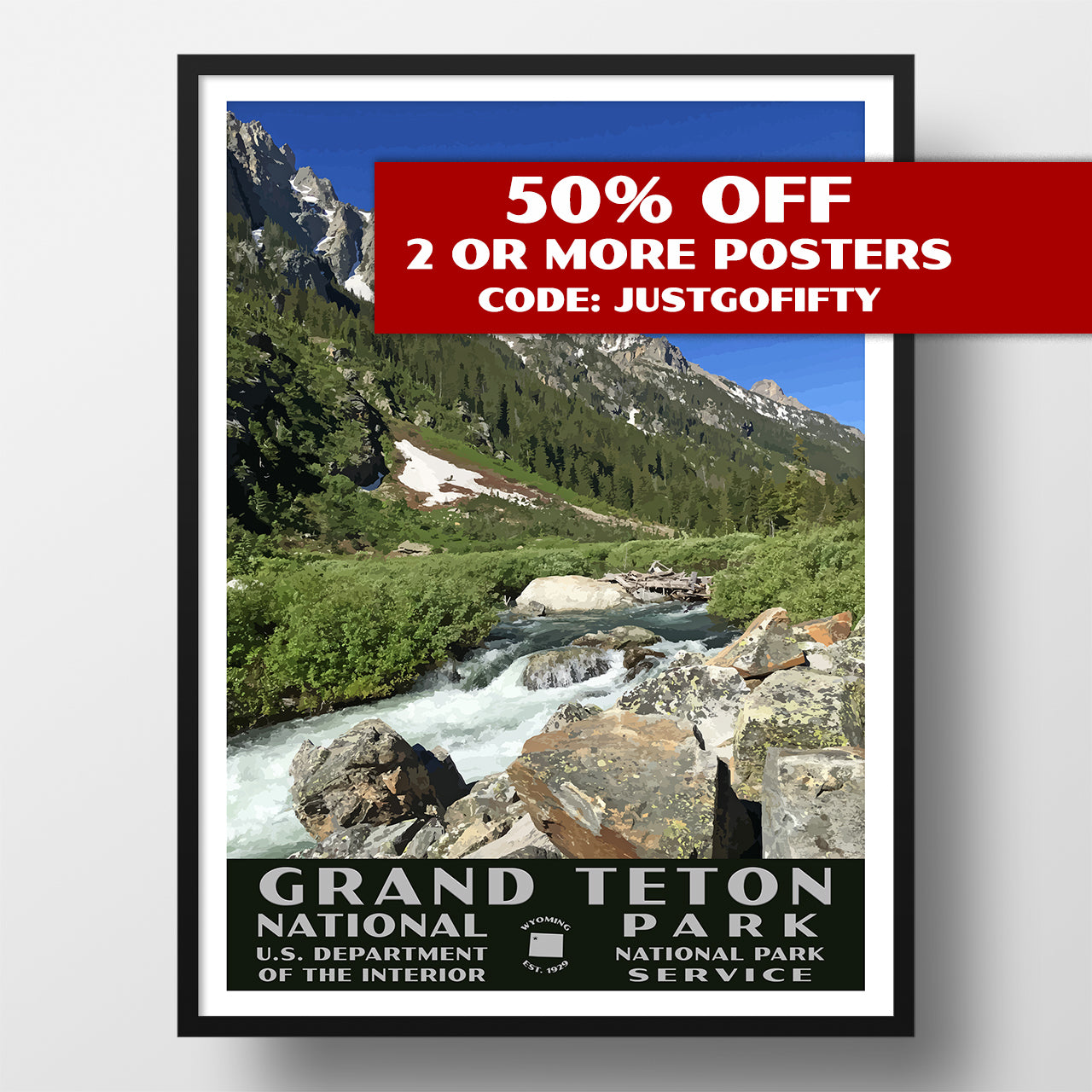 Grand Teton National Park Poster-WPA (Cascade Canyon)