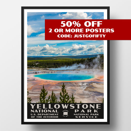 Yellowstone National Park Poster-WPA (Grand Prismatic Spring)