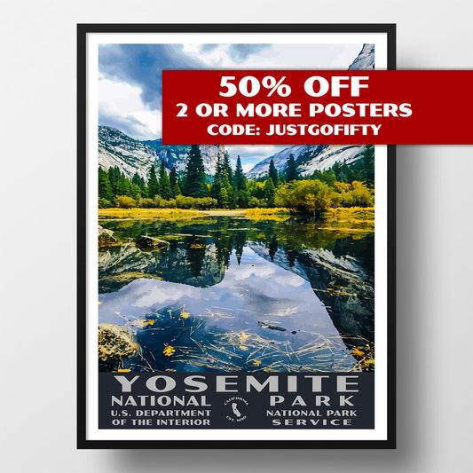 Yosemite National Park Poster-WPA (Mirror Lake)