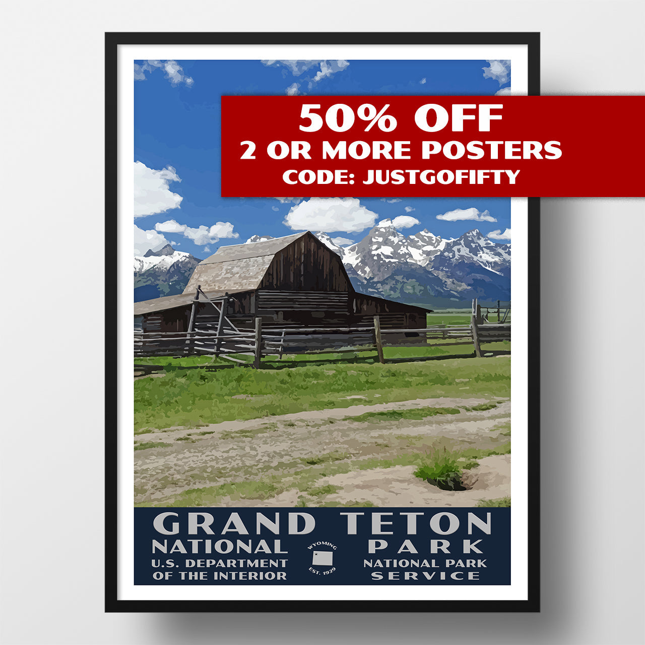 Grand Teton National Park Poster-WPA (Moulton Barn)
