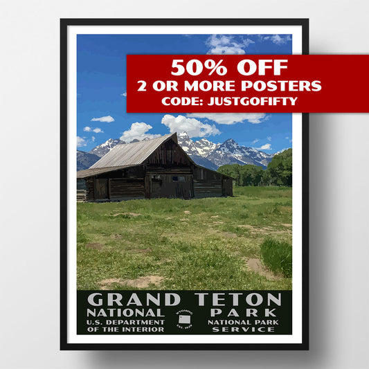 Grand Teton National Park Poster-WPA (Mormon Row)