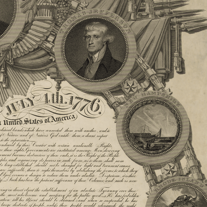 Historic "Declaration of Independence" Engraving by publisher John Binns as a small poster