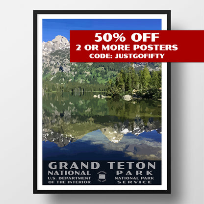 Grand Teton National Park Poster-WPA (Taggart Lake)