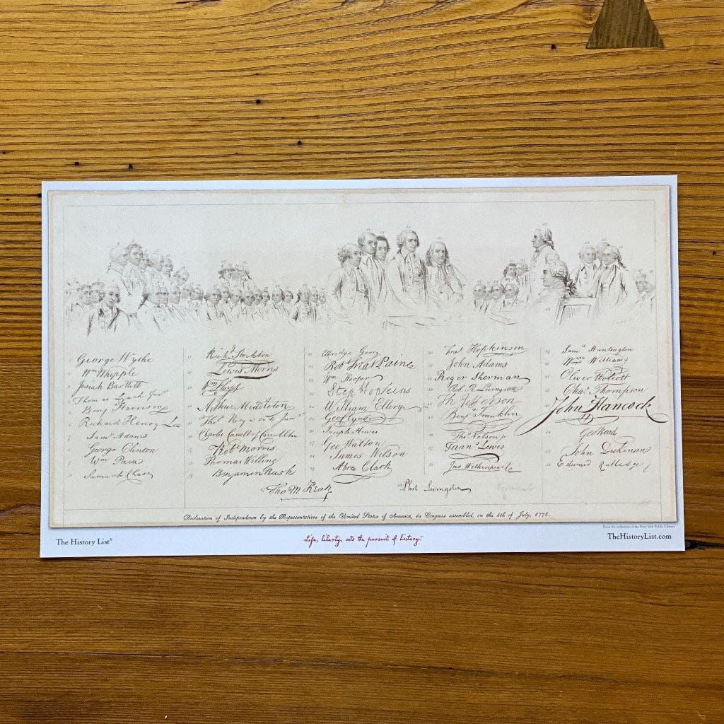"The Signers of the Declaration of the Independence and their signatures"