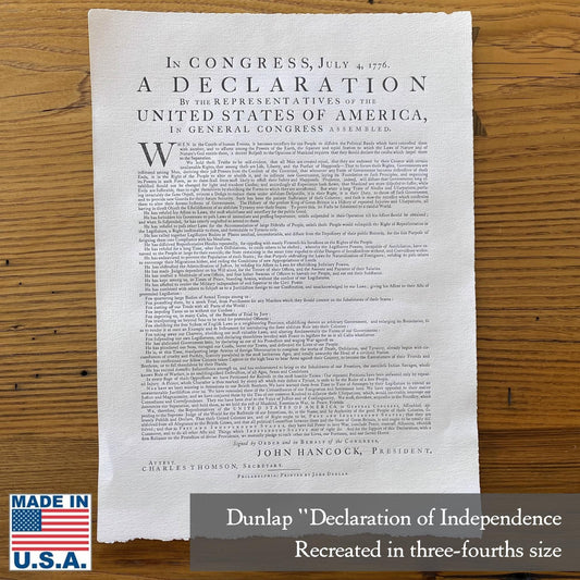 Dunlap broadside of the Declaration of Independence - Three-quarter size