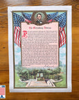 Gettysburg Address in full color with Lincoln and flags — Archival print